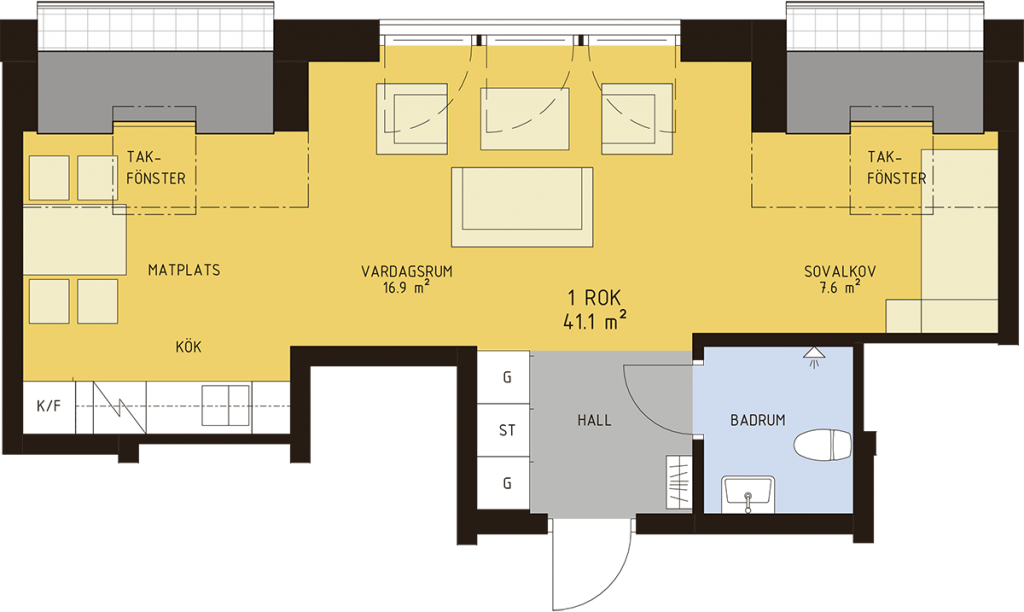 1 rum och kök 41,1 kvm